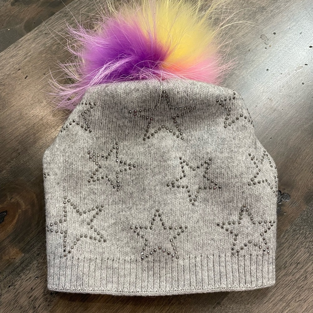 Toddler girls star faux fur Pom Pom winter hat
